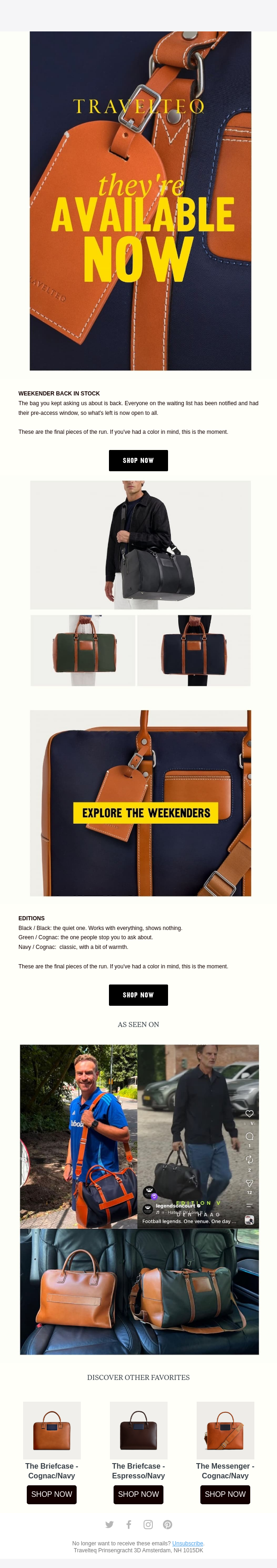 Back in stock: The Weekender